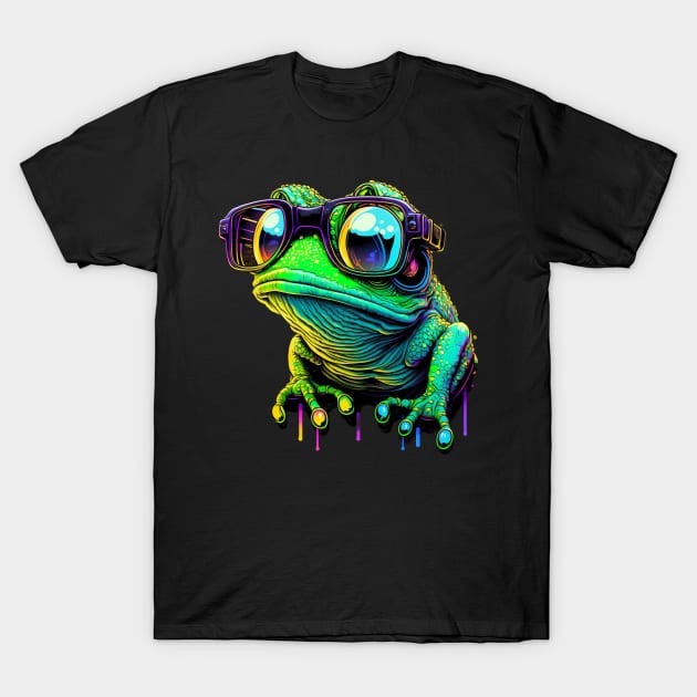 Synthwave/Retrowave neon FROG with Glasses T-Shirt by Civilizationx